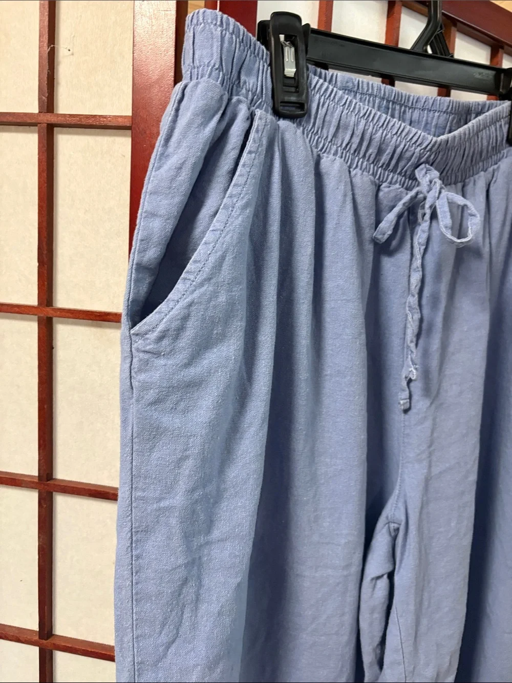 Light Blue woman’s Drawstring Linen-Blend Pants very comfortable can fit a large